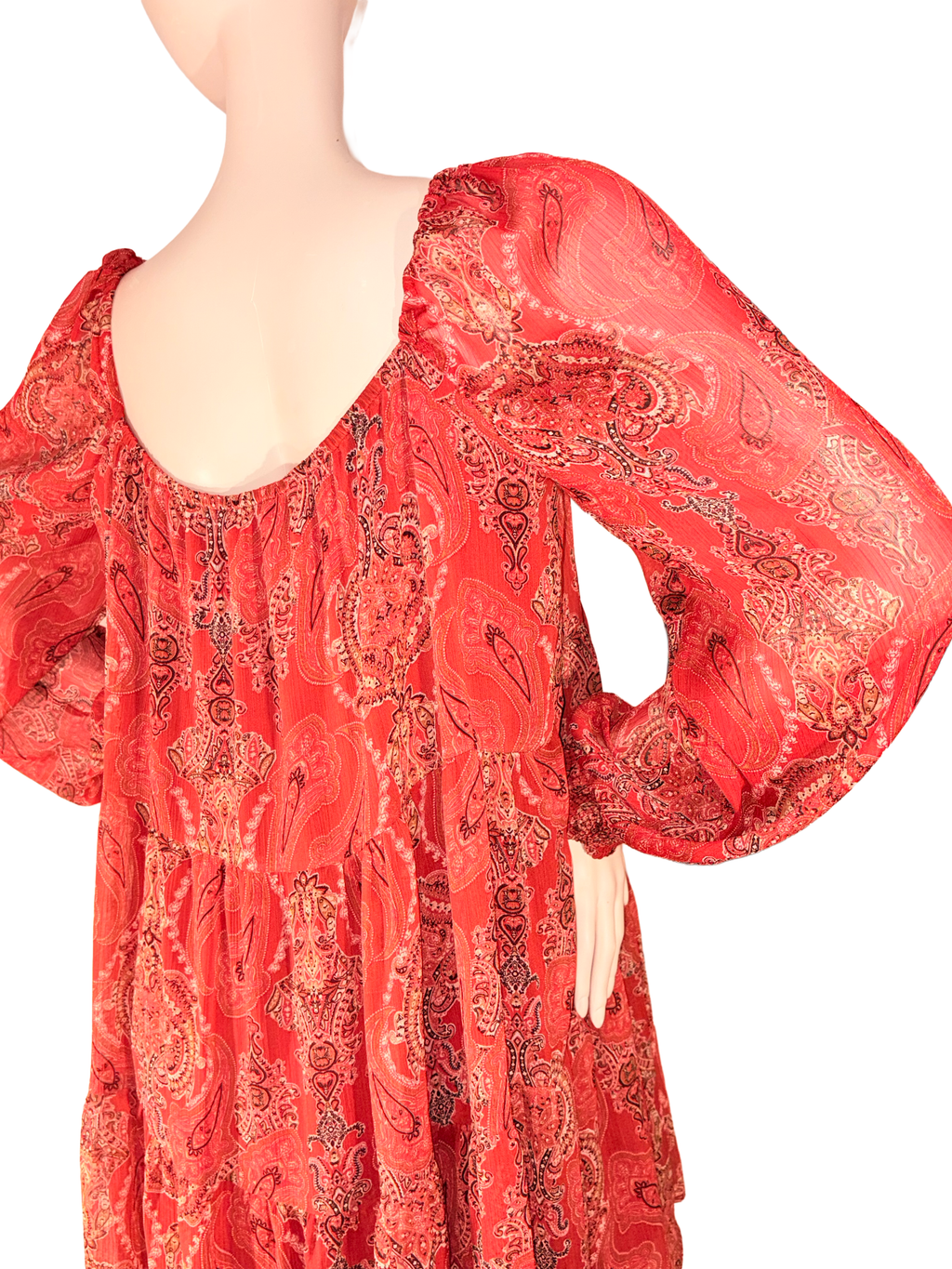 Robe Courte à Imprimé Cachemire et Manches Bouffantes - taille unique