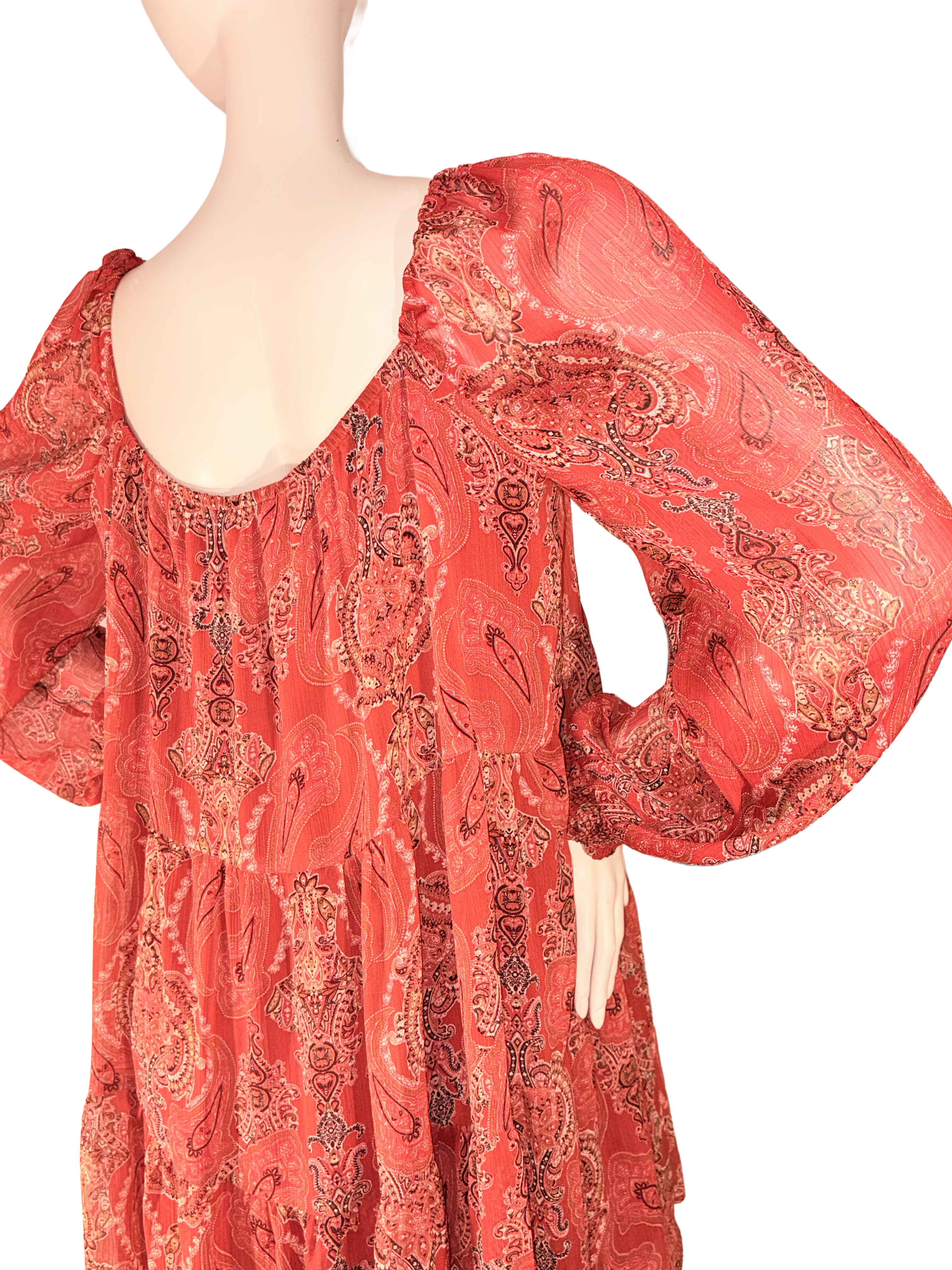 Robe Courte à Imprimé Cachemire et Manches Bouffantes - taille unique