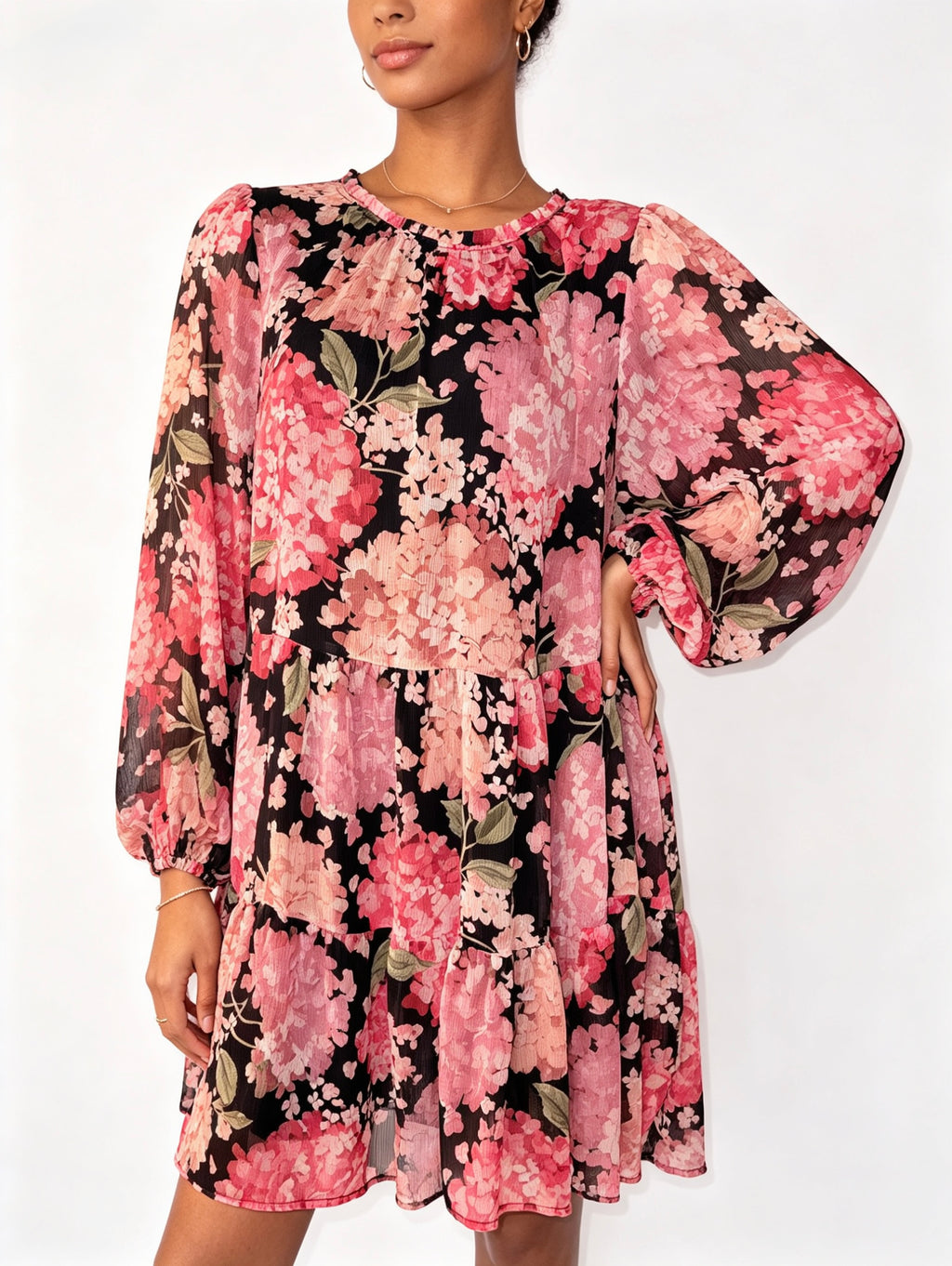Robe évasée à imprimé floral rose et noir - Taille XL