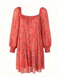 Robe Courte à Imprimé Cachemire et Manches Bouffantes - taille unique