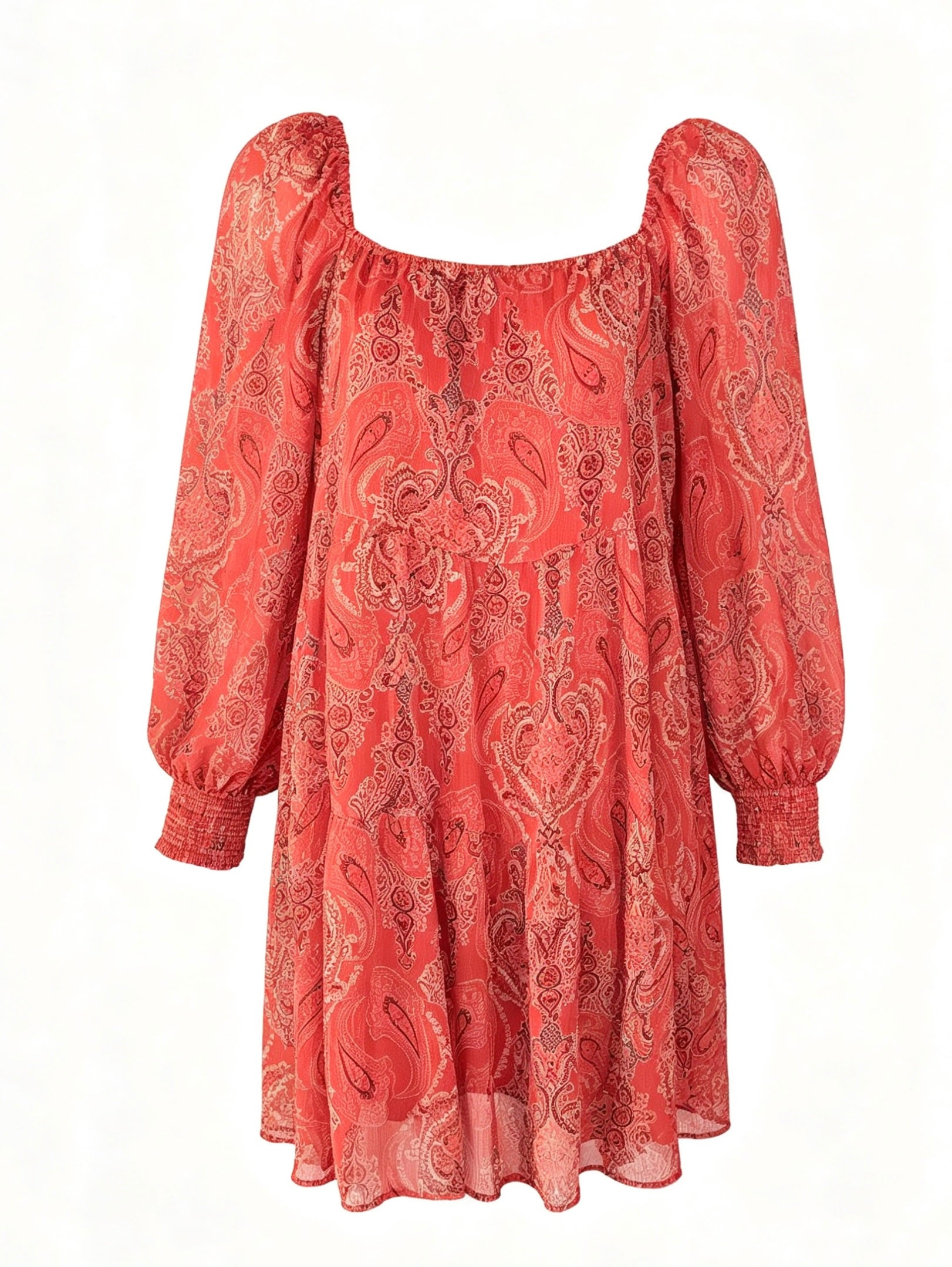 Robe Courte à Imprimé Cachemire et Manches Bouffantes - taille unique