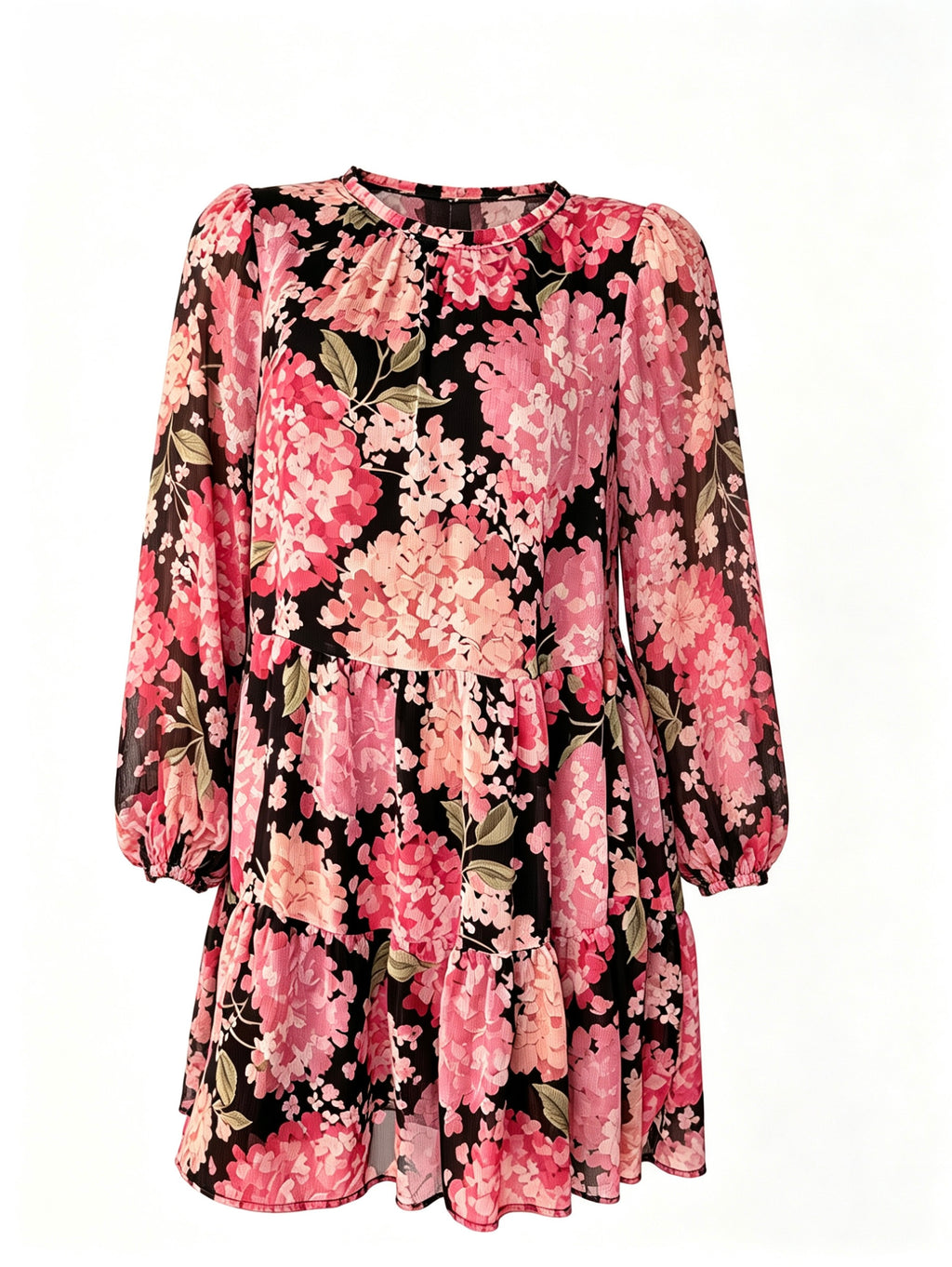 Robe évasée à imprimé floral rose et noir - Taille XL