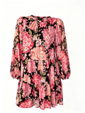 Robe évasée à imprimé floral rose et noir - Taille XL