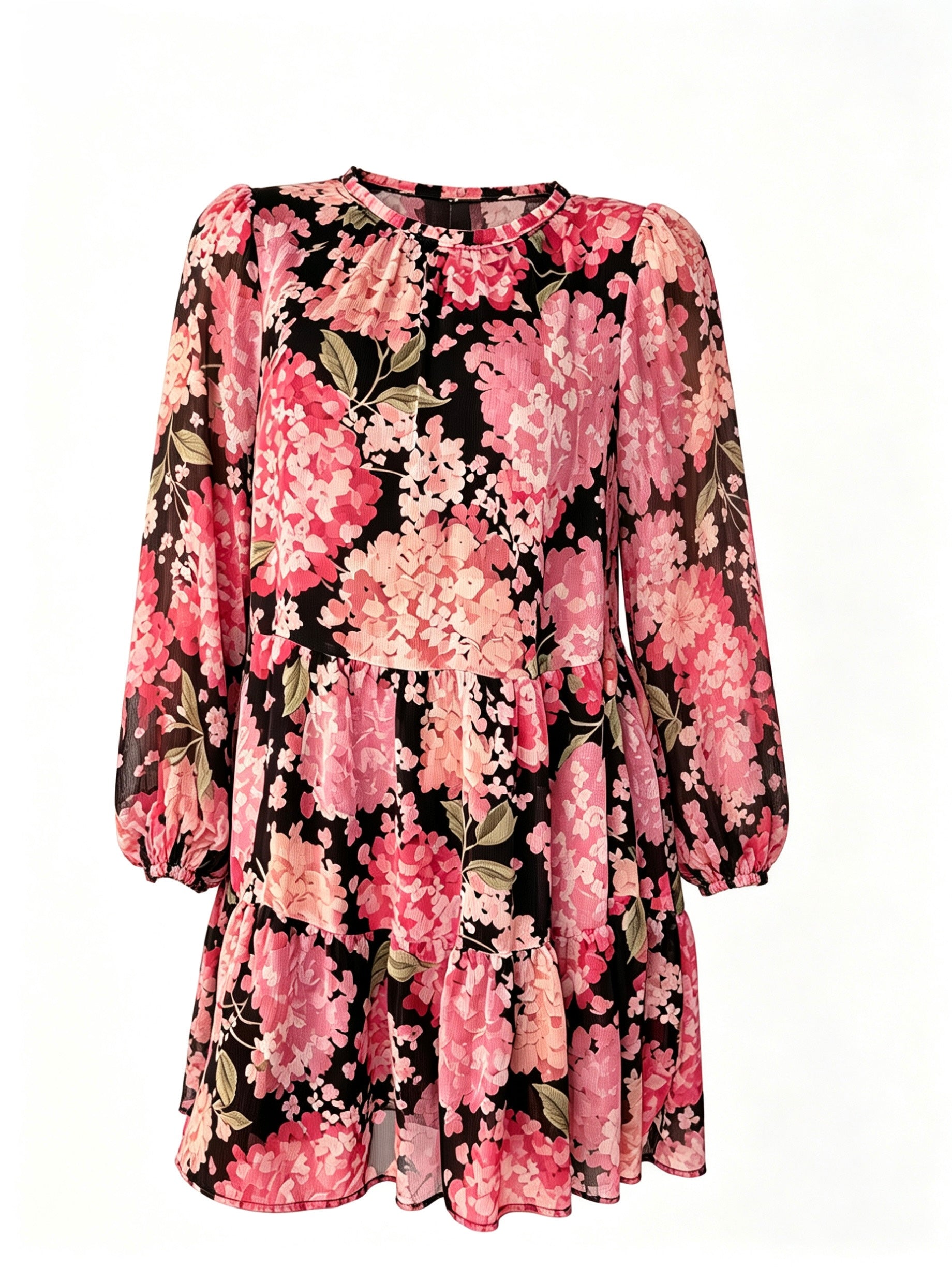 Robe évasée à imprimé floral rose et noir - Taille XL