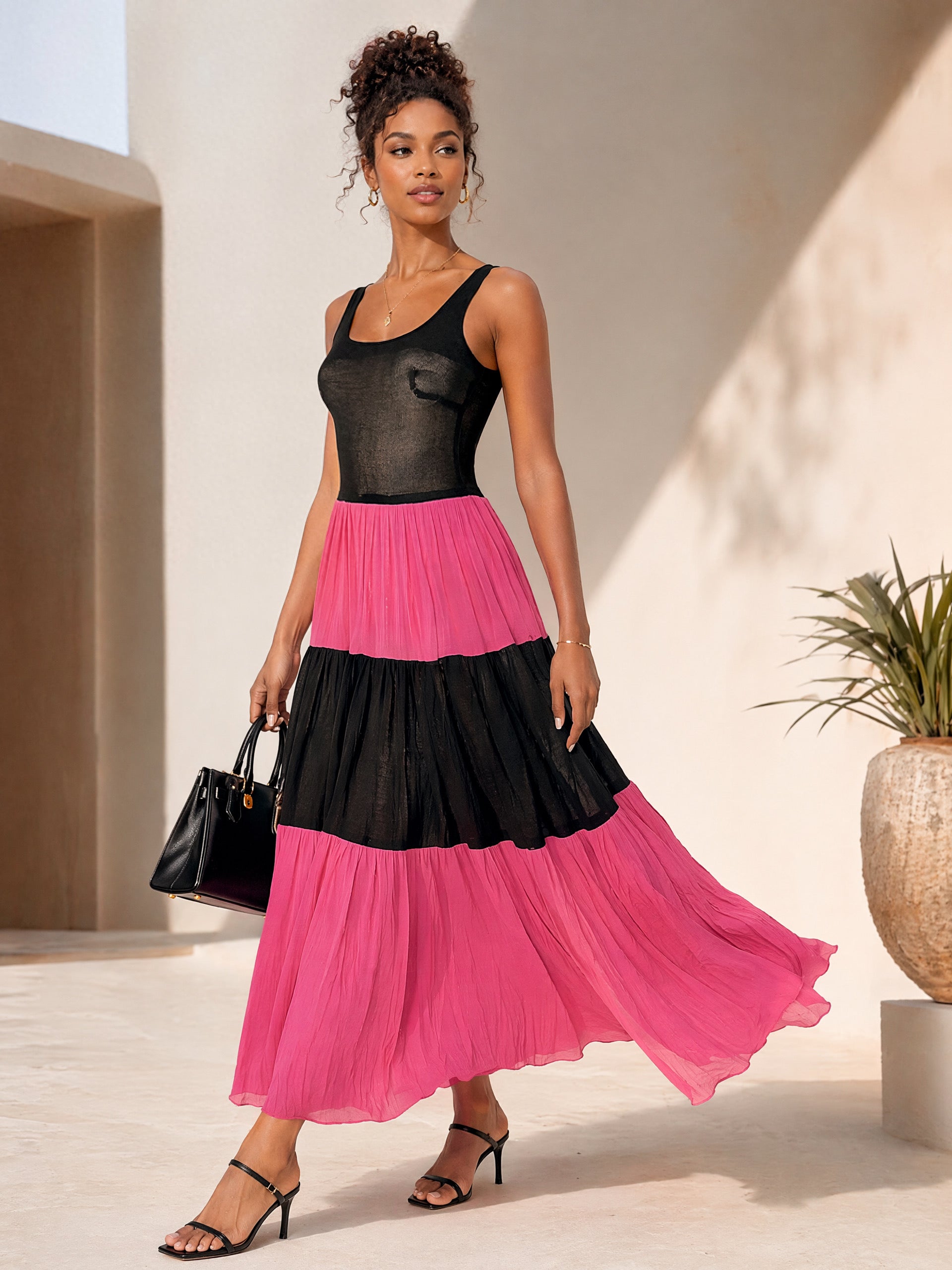 Robe Maxi Bicolore à Étages - Taille 38