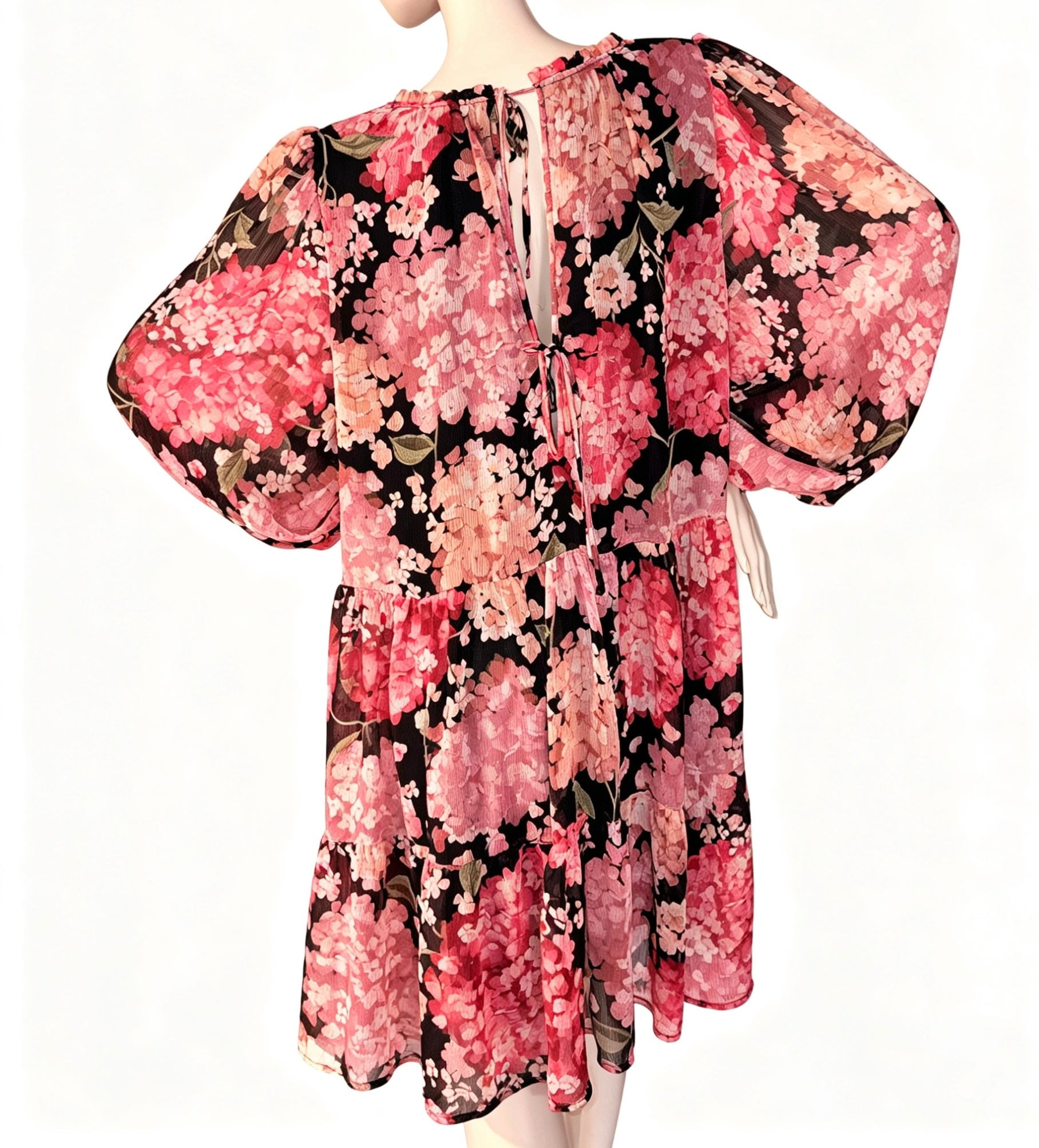 Robe évasée à imprimé floral rose et noir - Taille XL