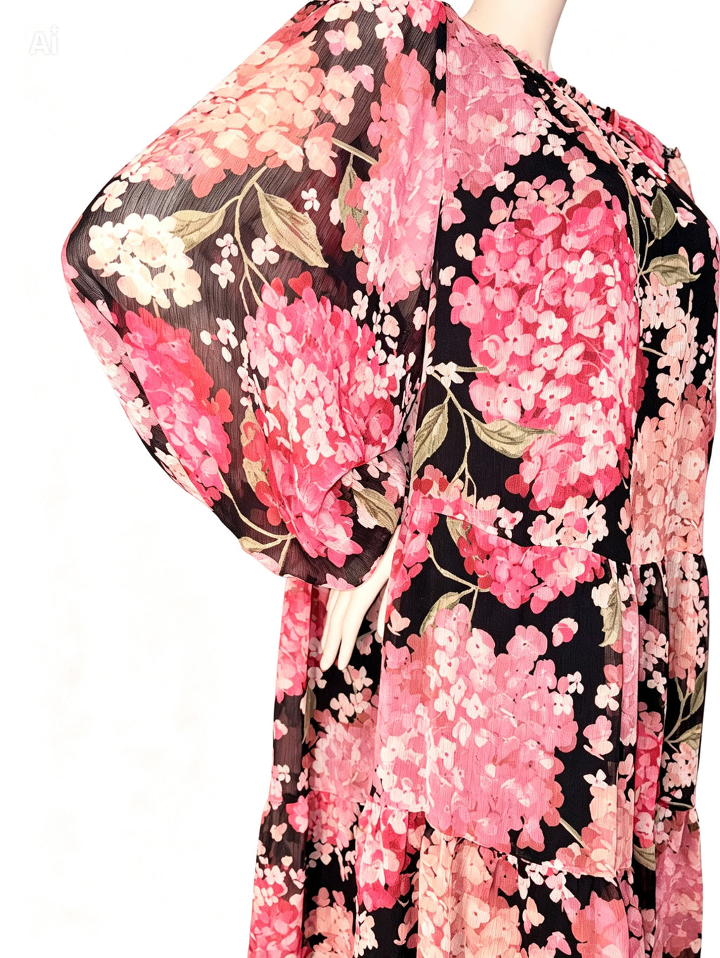 Robe évasée à imprimé floral rose et noir - Taille XL