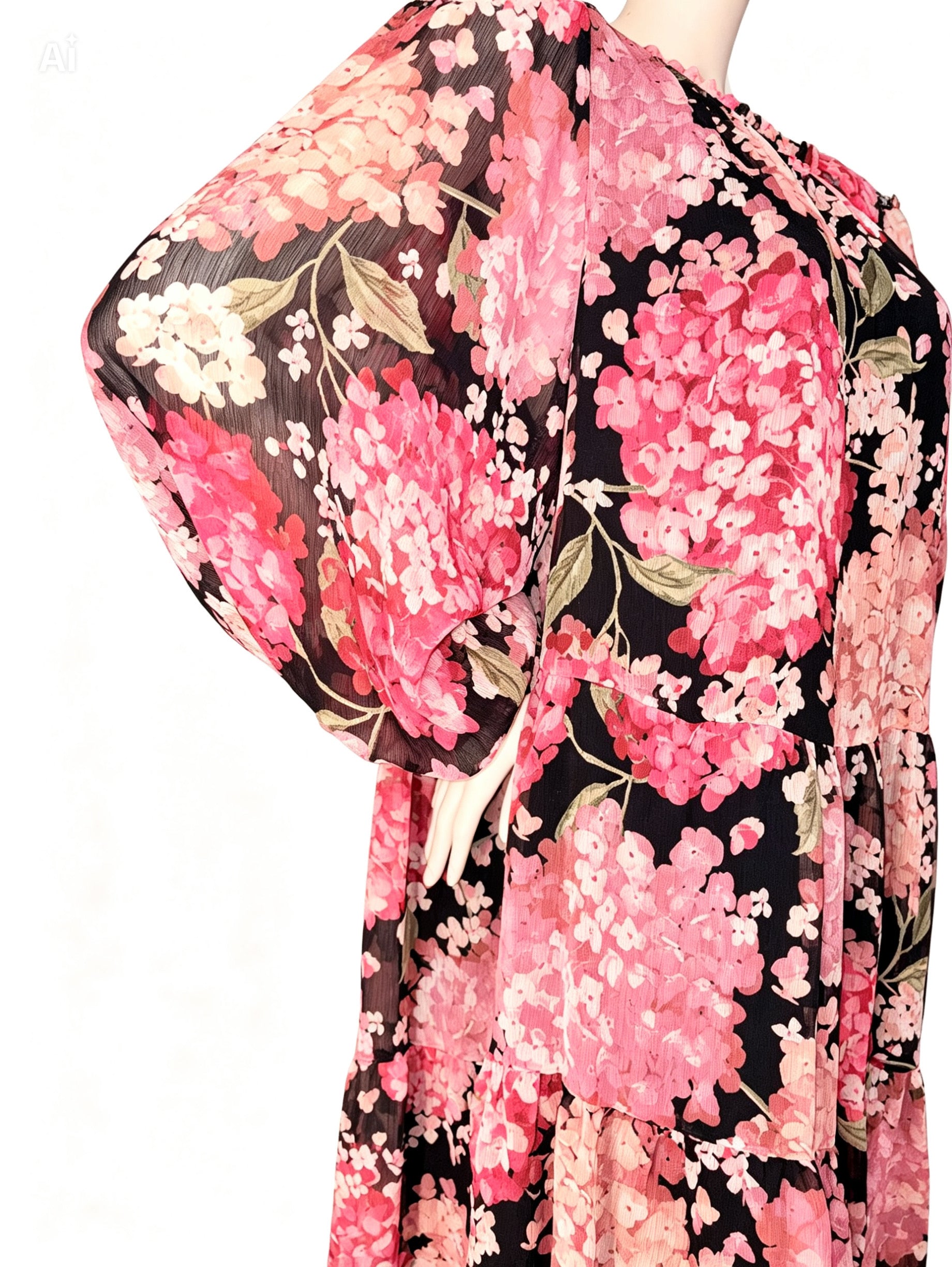 Robe évasée à imprimé floral rose et noir - Taille XL